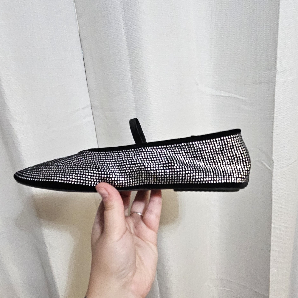 Rhinestone Ballet Flats With Velvet Strap
